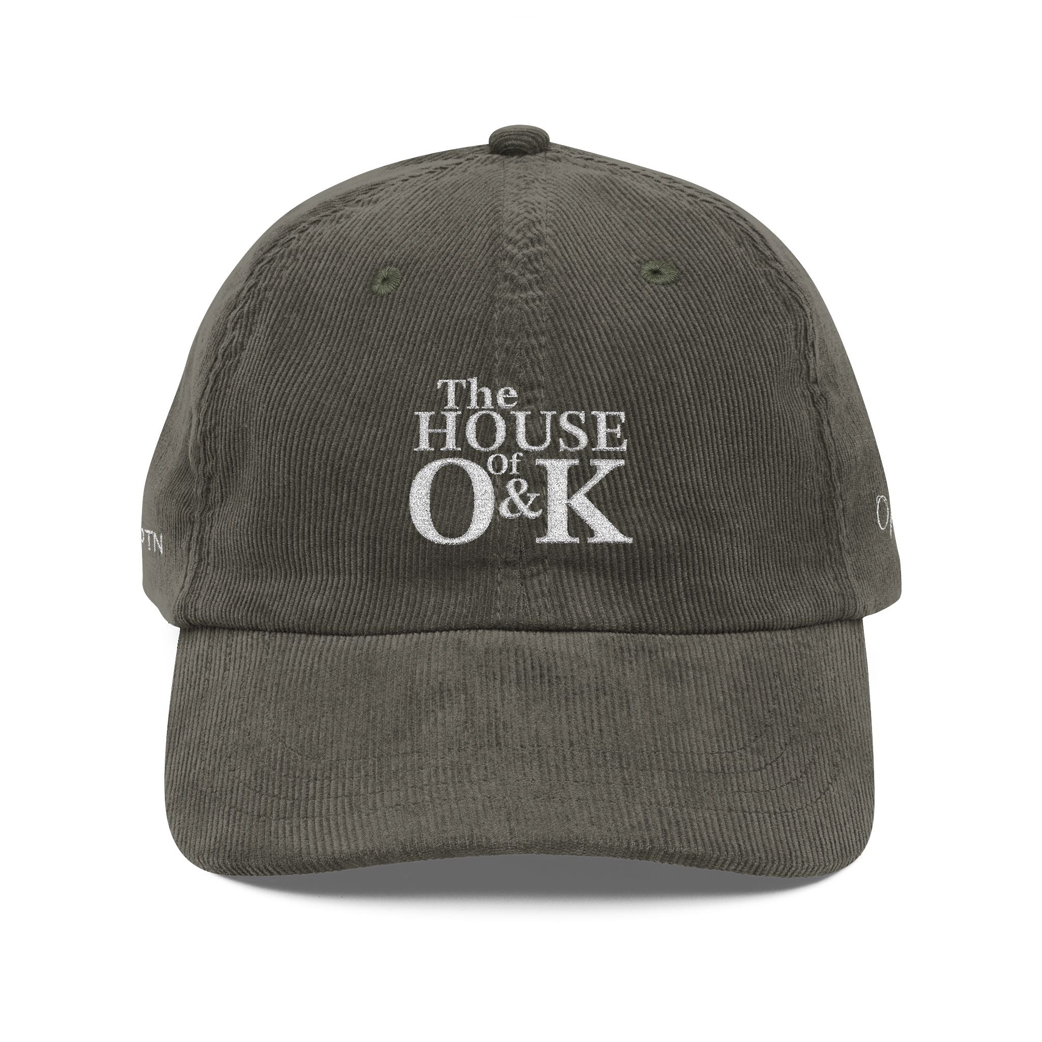 The House of O & K — Vintage Corduroy Embroidered Dad Hat (White Lettering)