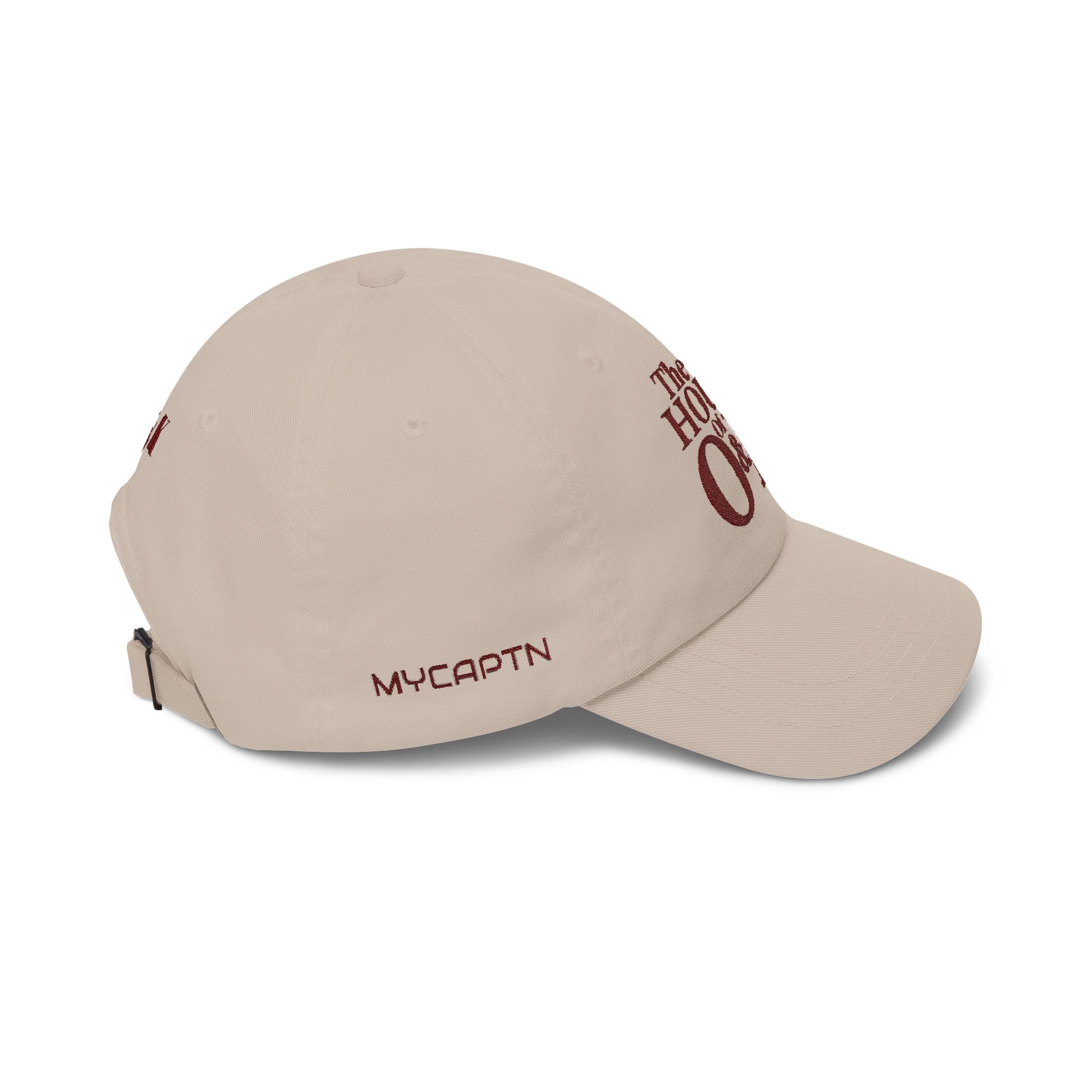 The House of O & K — Embroidered Dad Hat (Maroon Lettering)