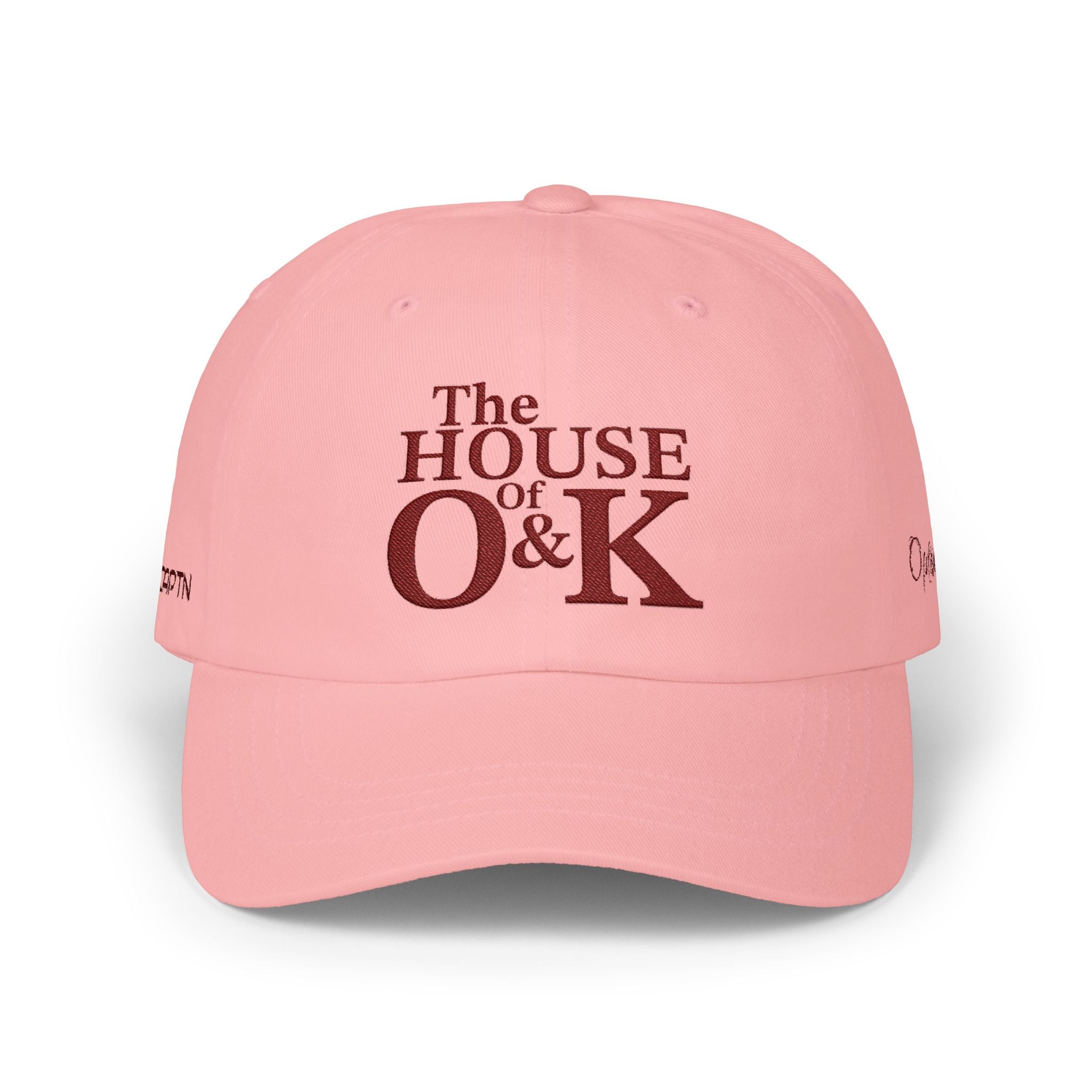The House of O & K — Embroidered Dad Hat (Maroon Lettering)